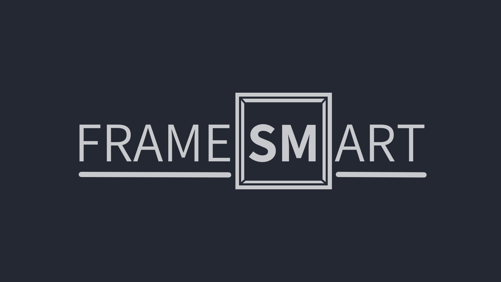 Framesmart logo with a border, white font on a blue background